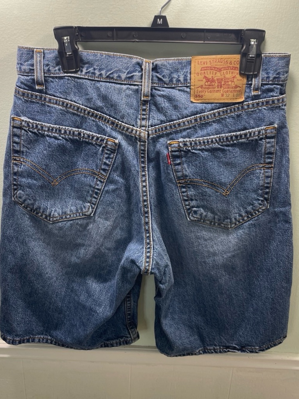 Levi's Men's Medium Y2K Blue Denim Jean jorts with Leather Patch
